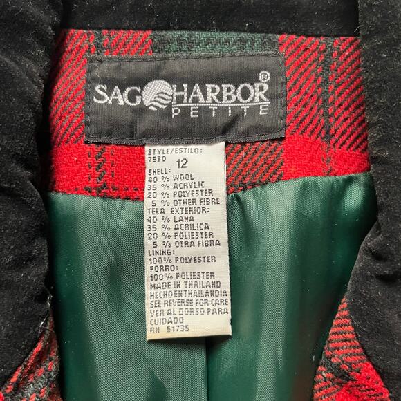 Vintage Sag Harbor Blazer Red Green Plaid Women’s Size 12 Christmas Holiday - Picture 3 of 6